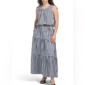 Laura Ashley Gingham Top & Skirt Set XS Blue White Midi